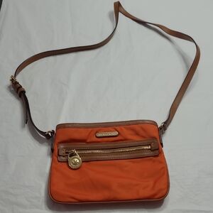 Michael Kors Tangerine and Tan, Gold Tone Hardware Crossbody Bag